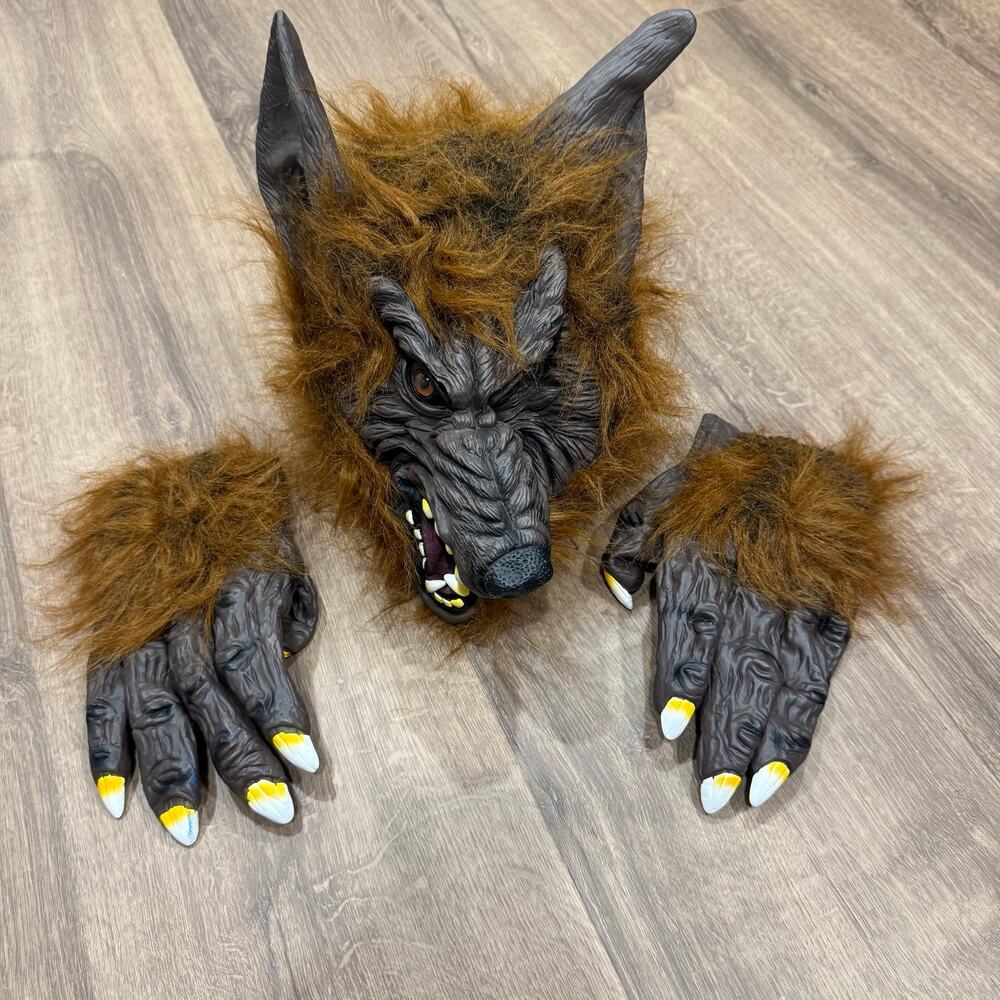 Big Bad Wolf Costume Mask Gloves Gown One Size Fits Most Brown Realistic